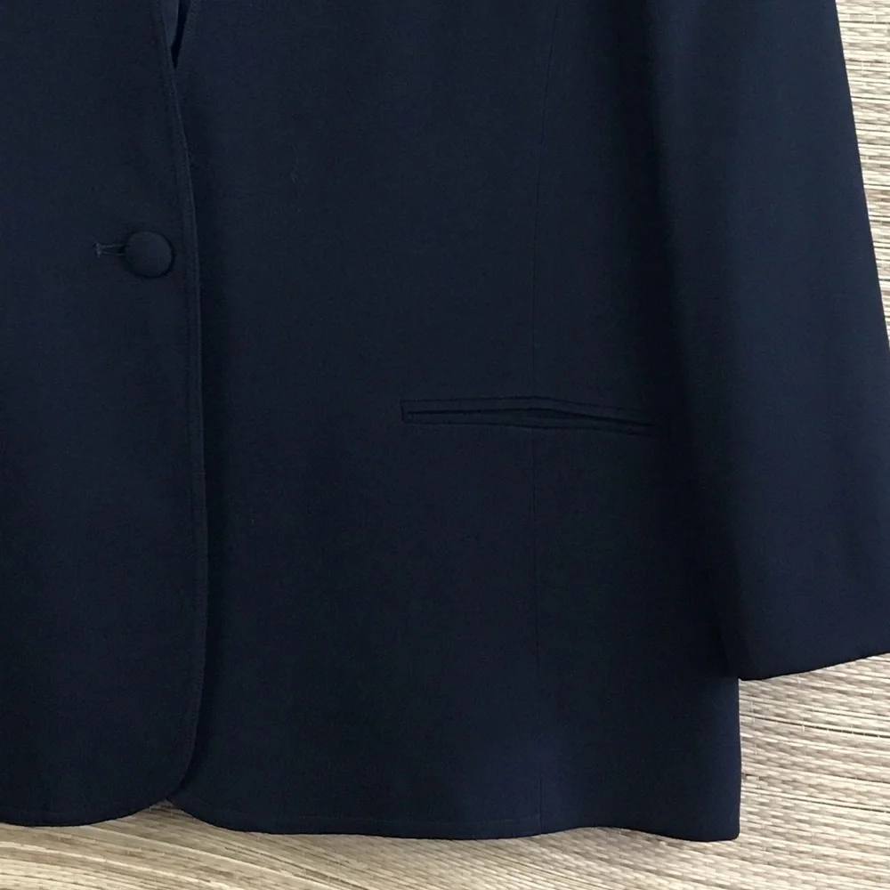 Vintage 1990s Christian Dior Jacket Black Crepe Tailored In USA Collarless Sz 16